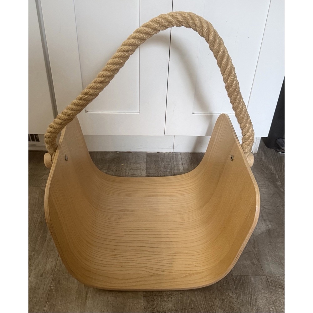 Retired IKEA Ash Bentwood Wood Värmer Storage Basket w/ Rope Handle